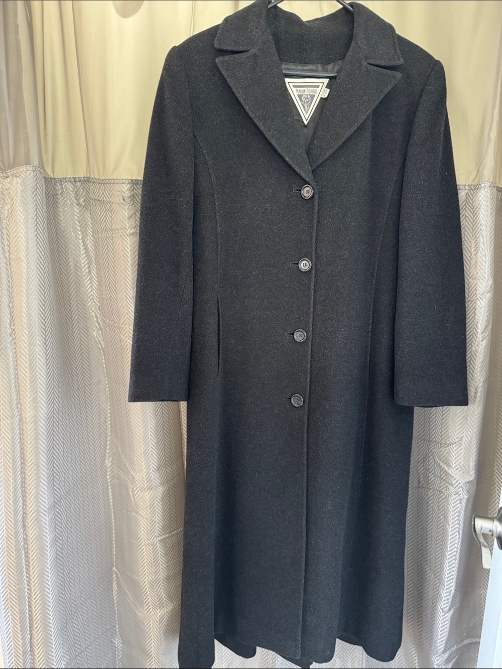 Marvin Richards Black Wool Coat with Contrast Label